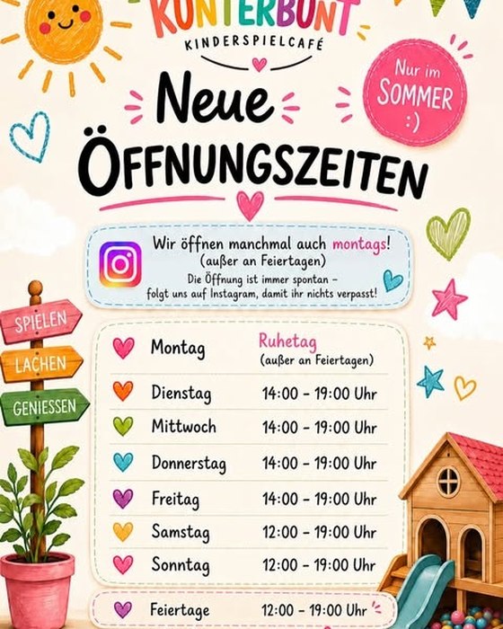Instagram-Beitrag: neue Öffnungszeiten für den Sommer